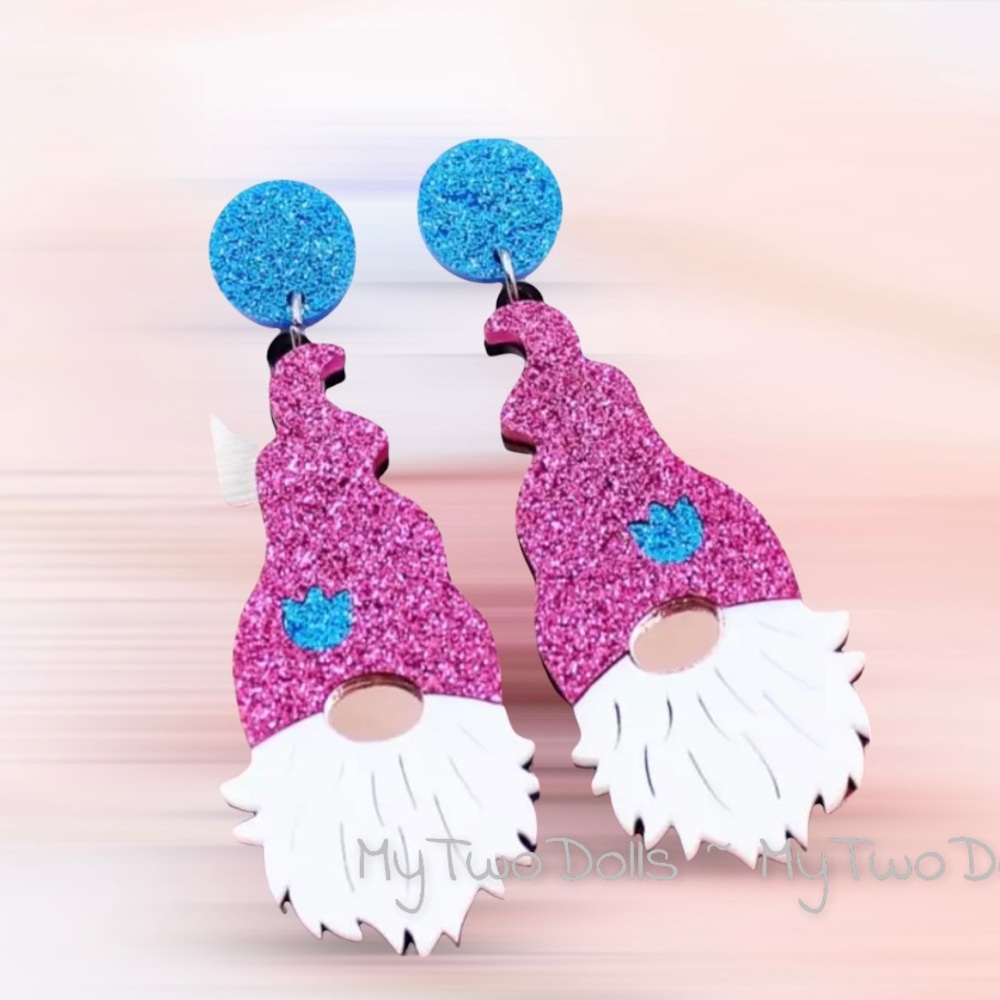 Boutique Gnome Glitter Sparkle Novelty Statement Earrings Christmas